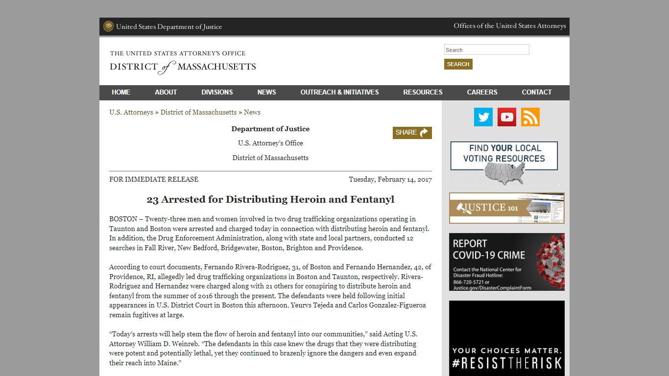 23 Arrested for Distributing Heroin and Fentanyl | USAO-MA | Department ...